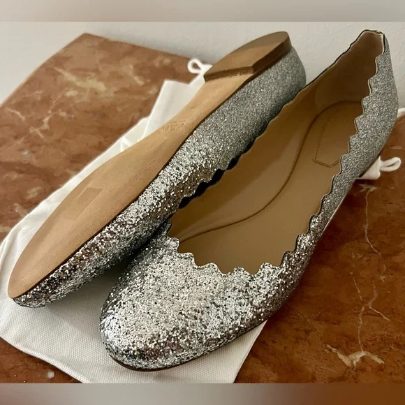 Chloe women Ballets Flat shoes Size 39 Metallics Silver Gray Shoes - Picture 9 of 14